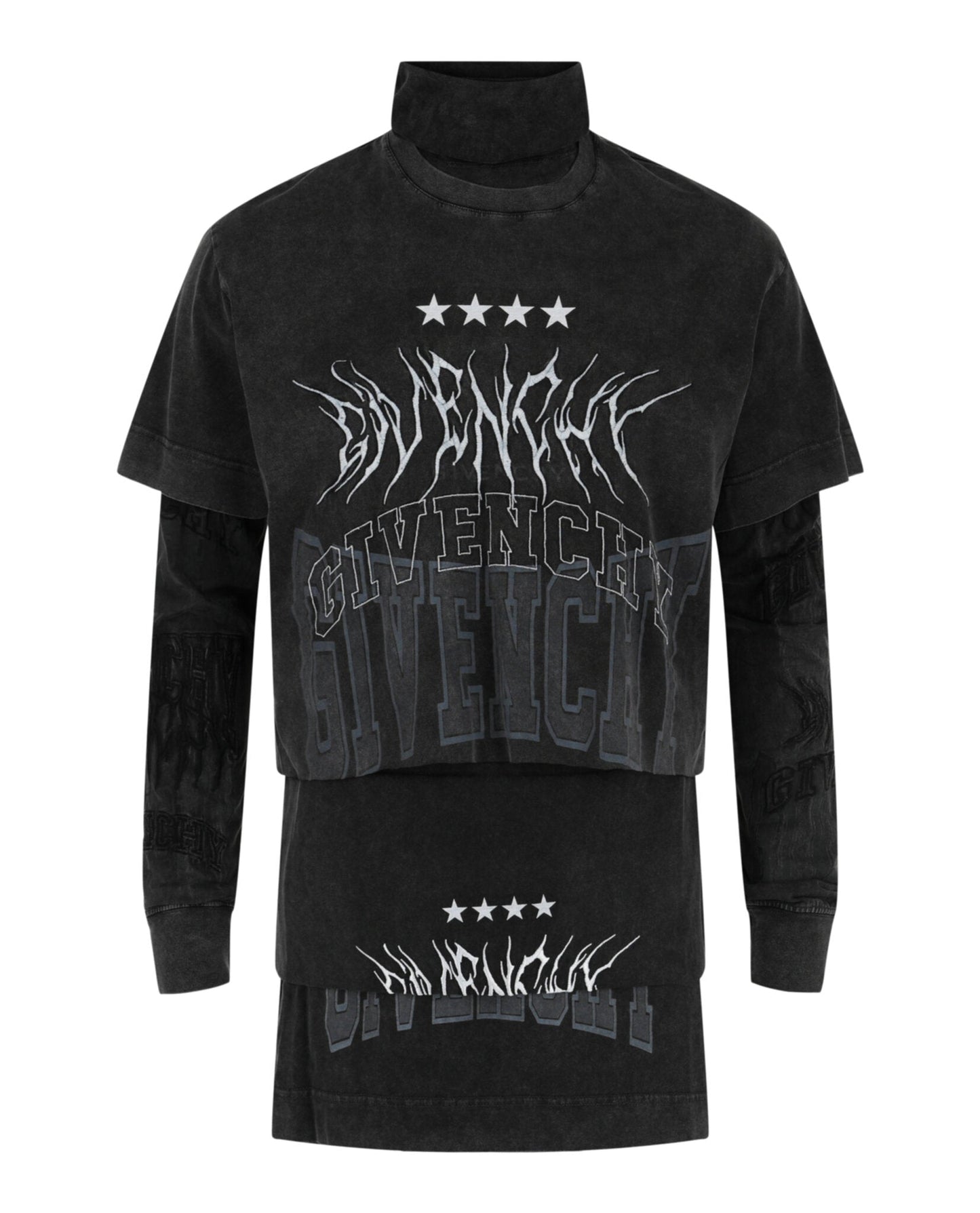 Givenchy Layered Long Sleeve Graphic T-Shirt With Balaclava