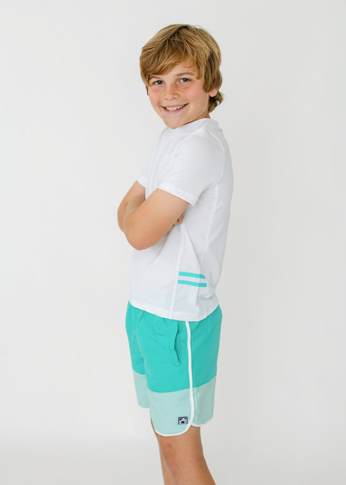 Boys Aqua Colorblock Swim Trunk
