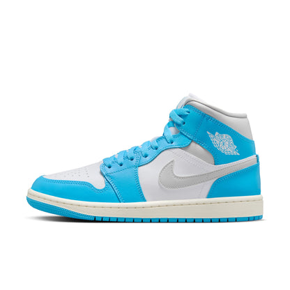Air Jordan Women's Retro 1 Mid 'Dark Powder Blue White Sail Neutral Grey' Sneakers