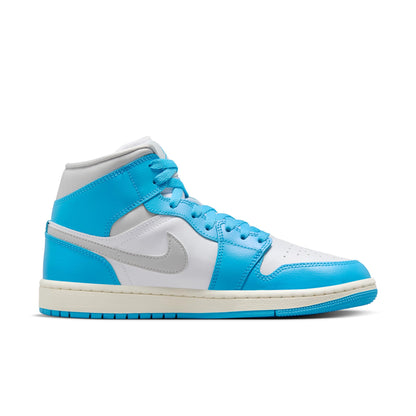 Air Jordan Women's Retro 1 Mid 'Dark Powder Blue White Sail Neutral Grey' Sneakers