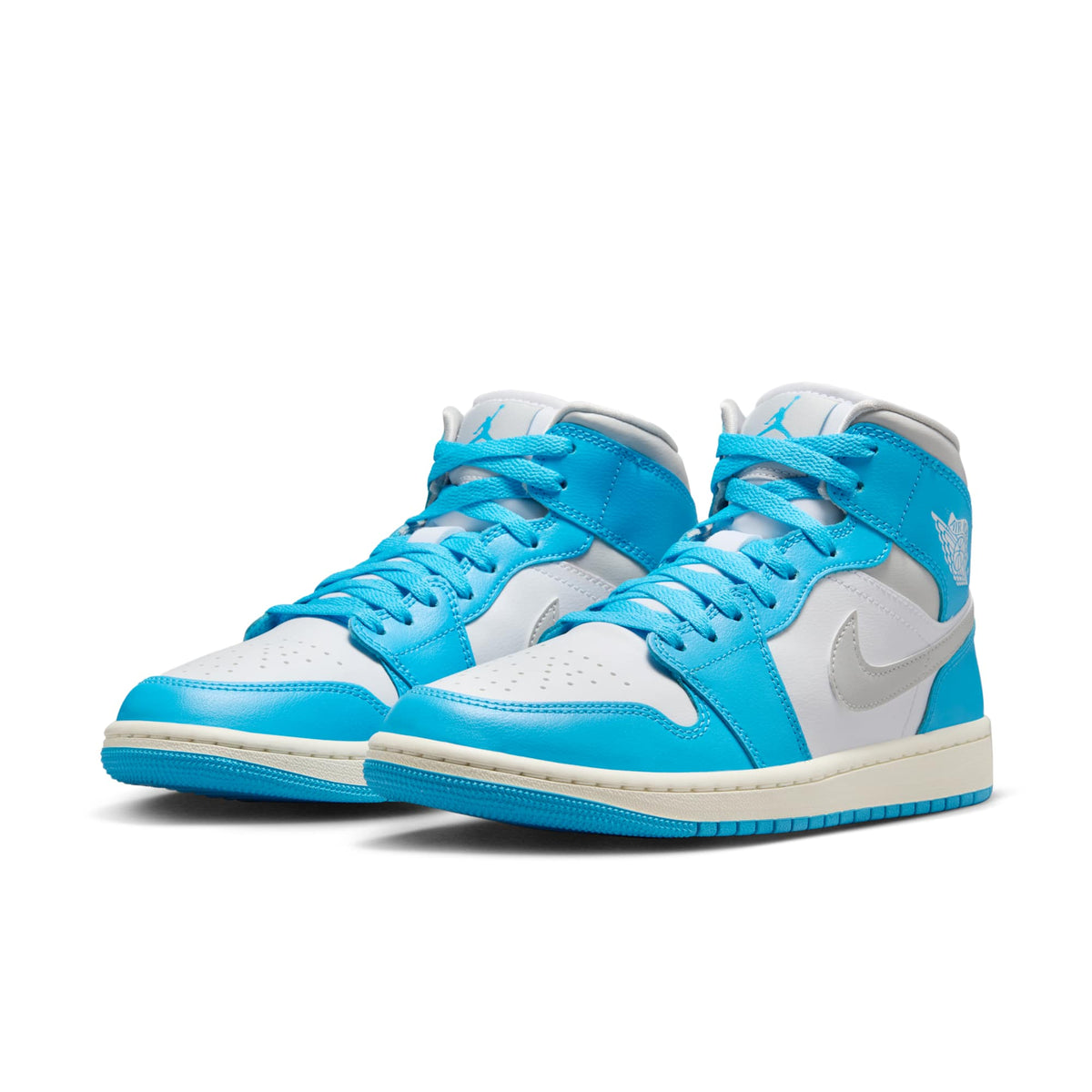 Air Jordan Women's Retro 1 Mid 'Dark Powder Blue White Sail Neutral Grey' Sneakers