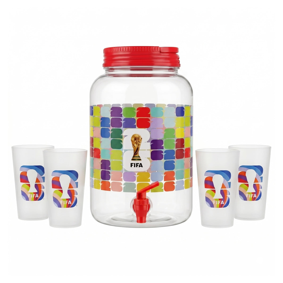 FIFA 1.4 Gal Beverage Dispenser with Red Handle & 4 Plastic Cups 18.5 OZ.