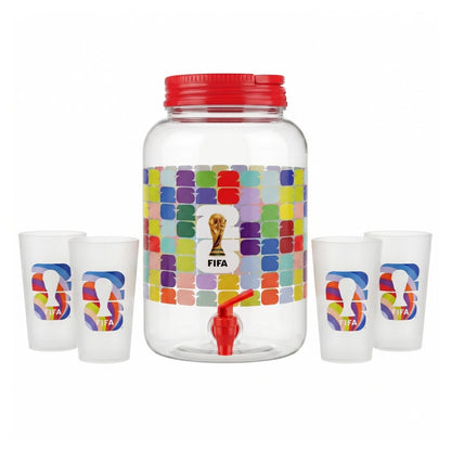 FIFA 1.4 Gal Beverage Dispenser with Red Handle & 4 Plastic Cups 18.5 OZ.