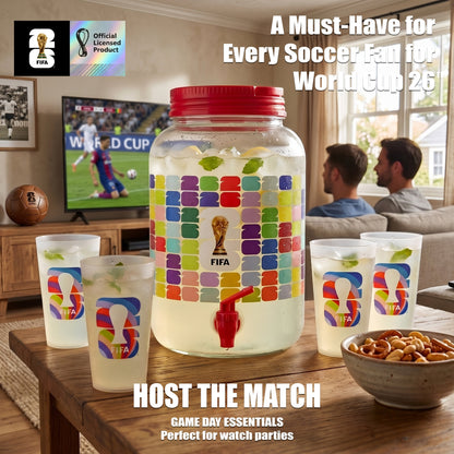 FIFA 1.4 Gal Beverage Dispenser with Red Handle & 4 Plastic Cups 18.5 OZ.