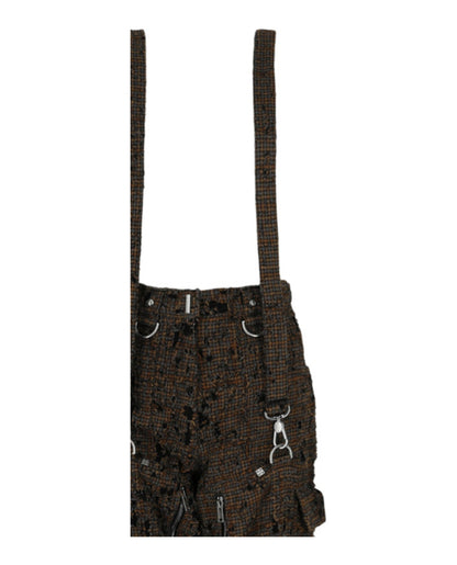 Givenchy Two in One Detachable Pants in Destroyed Checks With Suspenders