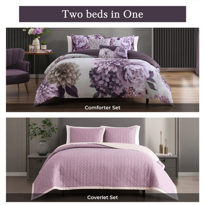 Bebejan Plum Petal 8 Piece Reversible Comforter & Coverlet Set