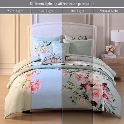 Bebejan Rose on Misty Green 8 Piece Reversible Comforter & Coverlet Set