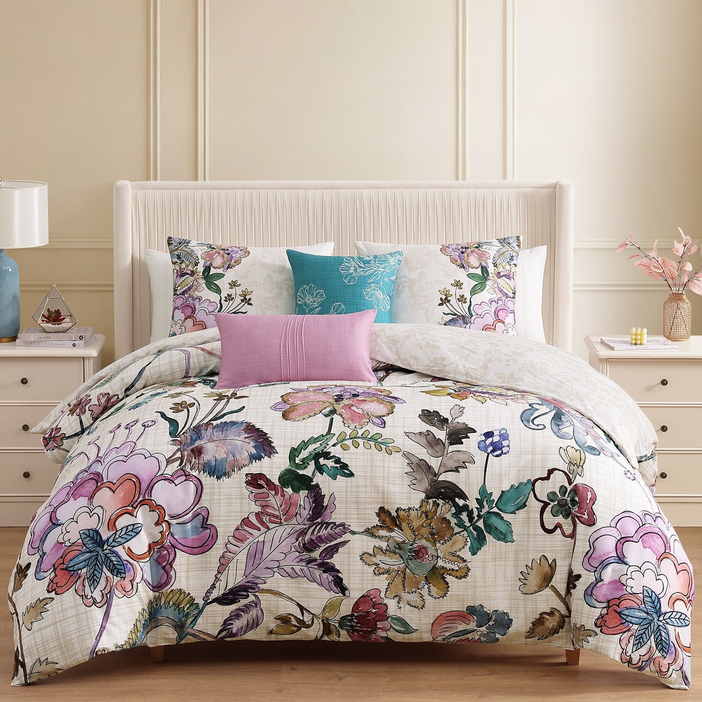 Bebejan Watercolor Jacobean 5 Piece Reversible Comforter Set