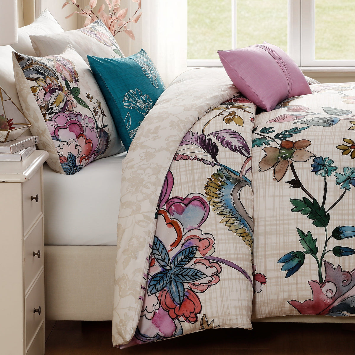 Bebejan Watercolor Jacobean 5 Piece Reversible Comforter Set