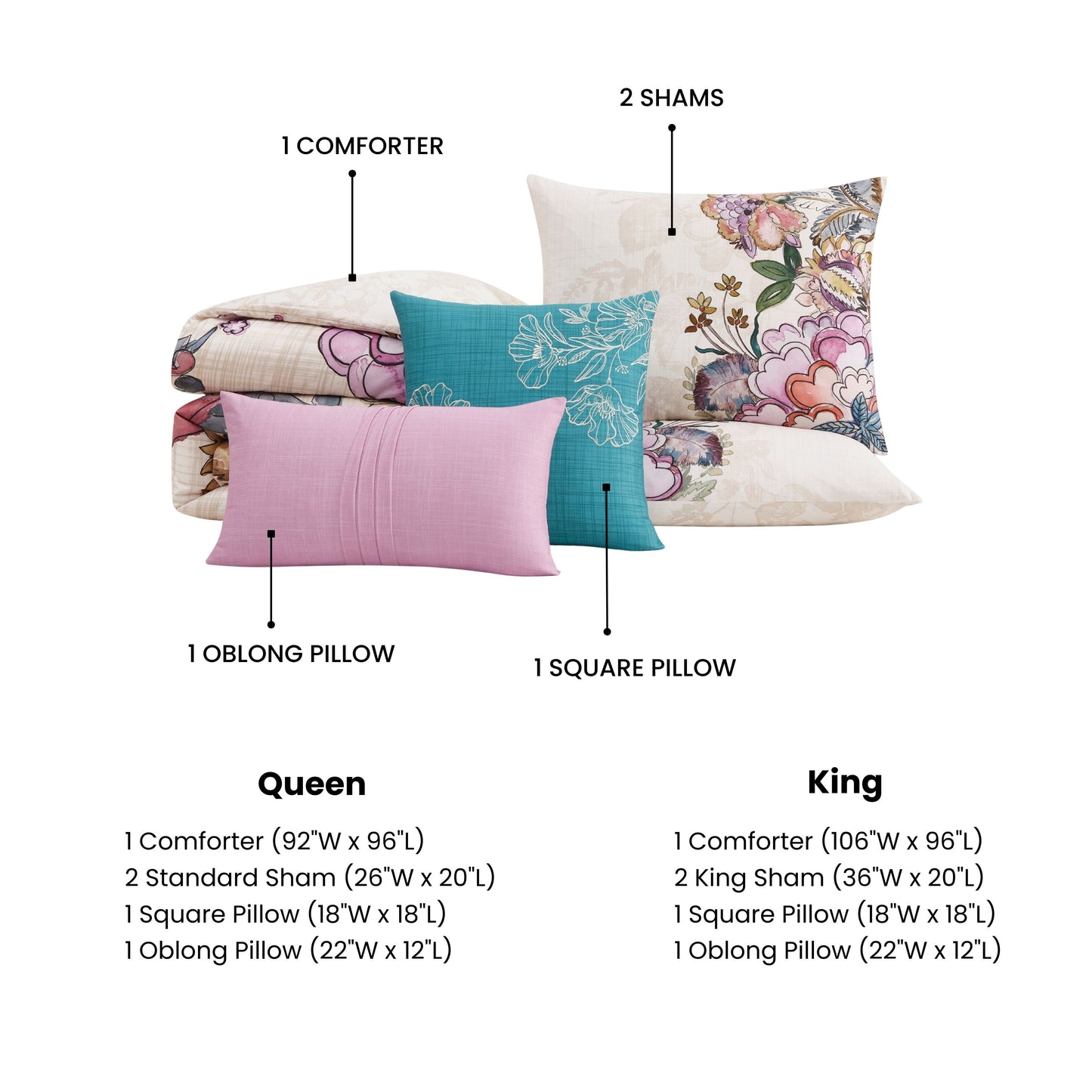 Bebejan Watercolor Jacobean 5 Piece Reversible Comforter Set