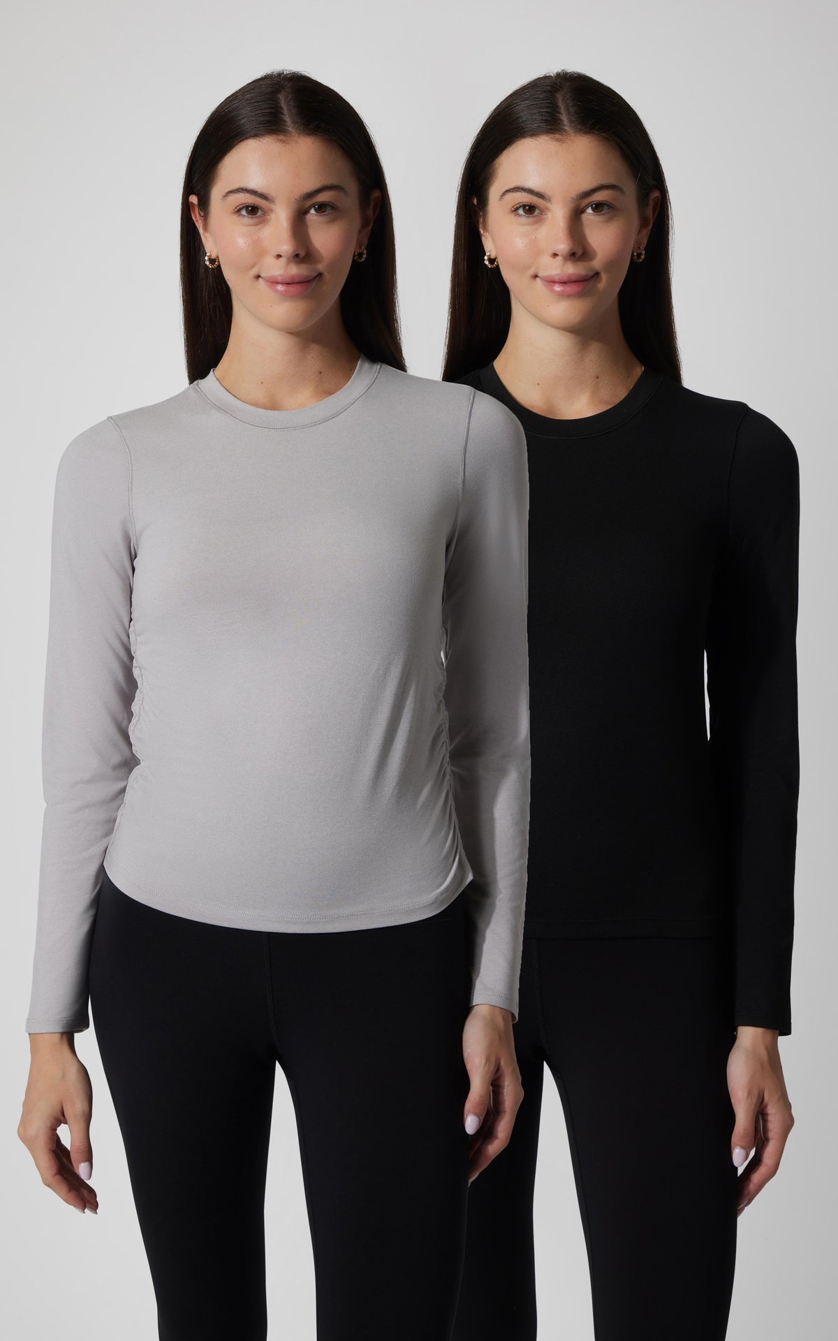 90 Degree by Reflex 2 PK Cationic Jersey Crew Neck Top with Side Ruching and Everyday Crew Neck Top