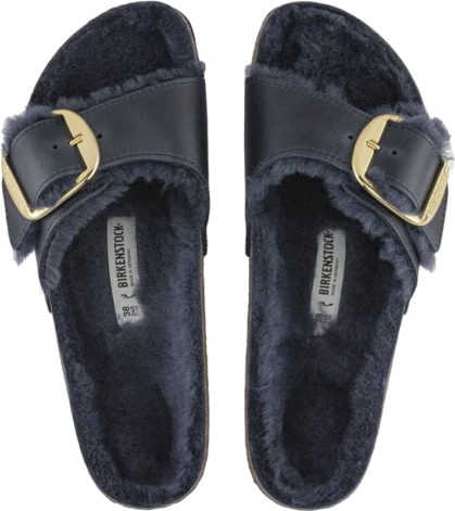 Birkenstock Unisex Madrid Big Buckle Shearling Natural Leather Midnight