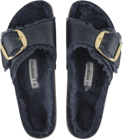 Birkenstock Unisex Madrid Big Buckle Shearling Natural Leather Midnight