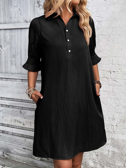 ✨Womens Casual Shirt Dress Ruffle Sleeve Solid Color Button Down