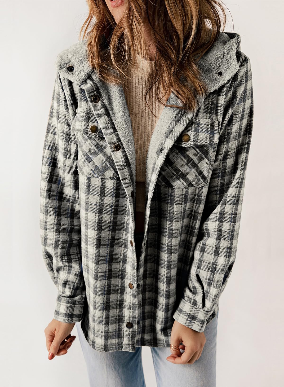 ⭐Women's Thickened Flannel Long Sleeve Plaid Jacket Coat with Hood(Buy 2 Free Shipping)