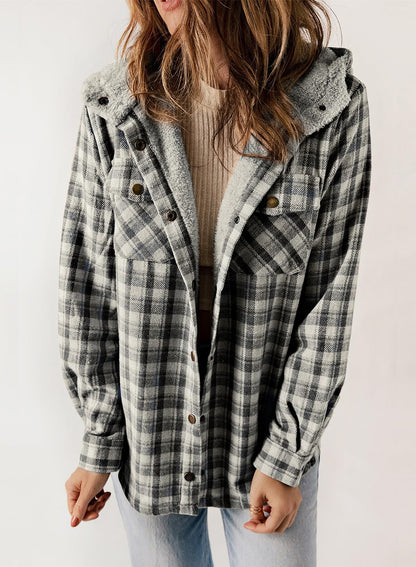 ⭐Women's Thickened Flannel Long Sleeve Plaid Jacket Coat with Hood(Buy 2 Free Shipping)