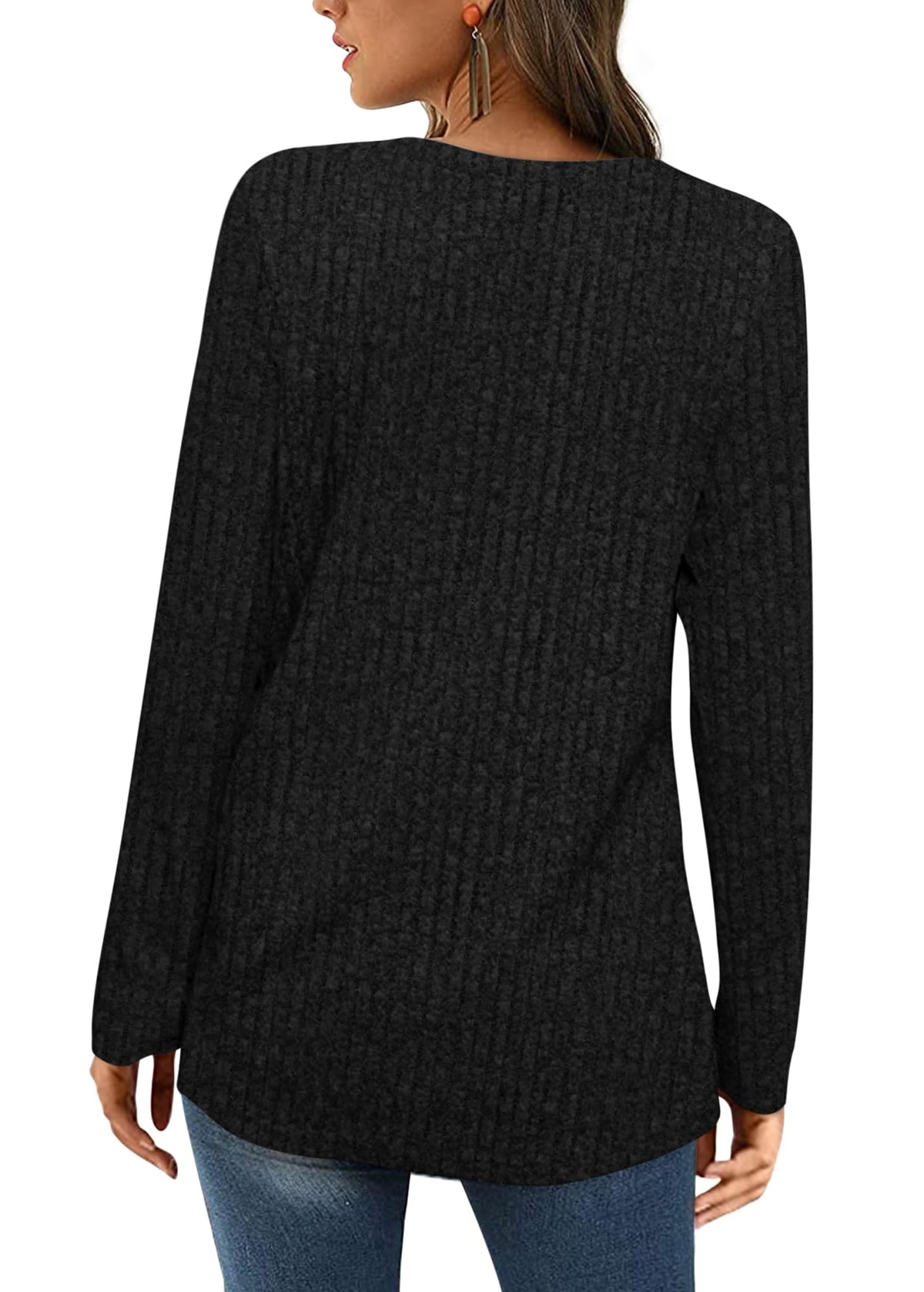 ✨Squared Neck Sweater Ribbed Knit Tunic Tee Shirts