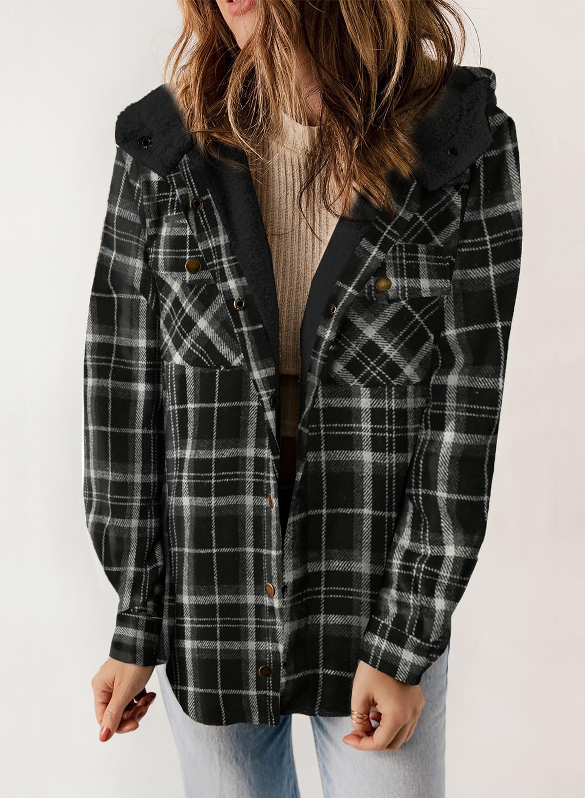 ⭐Women's Thickened Flannel Long Sleeve Plaid Jacket Coat with Hood(Buy 2 Free Shipping)