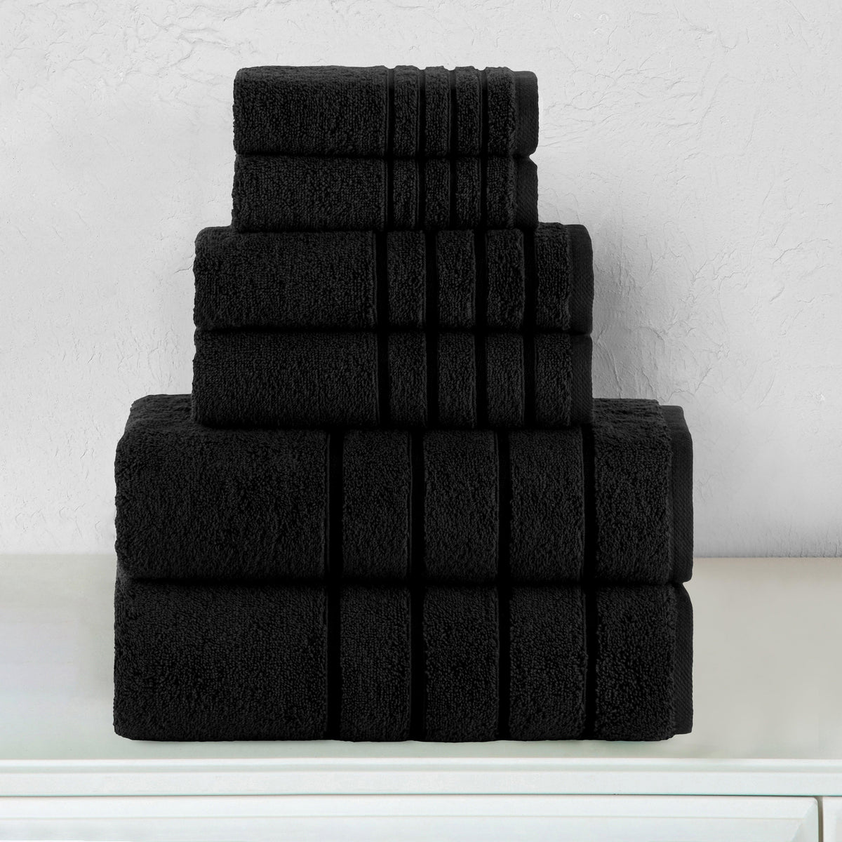 Elegant Comfort 6-Piece Turkish Cotton 4 Lines Stripe Towel Set, 2 Washcloths, 2 Hand Towels and 2 Bath Towels