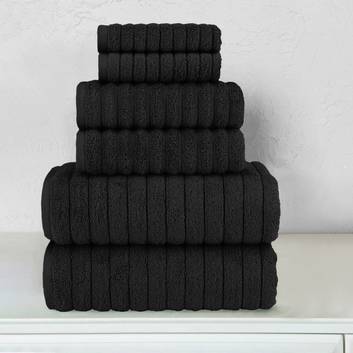Elegant Comfort 6-Piece Turkish Cotton Corduroy Towel Set, 2 Washcloths, 2 Hand Towels and 2 Bath Towels