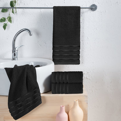 Elegant Comfort 4-Pack Turkish Cotton 4 Lines Stripe Hand Towel Set, 16 x 28 inch