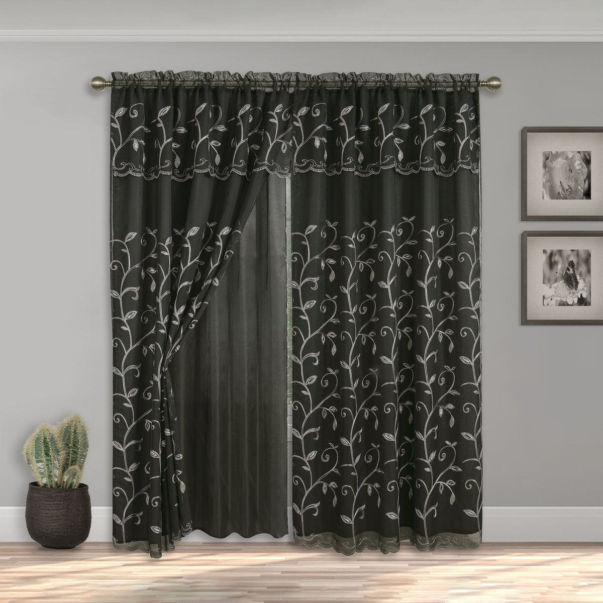 Elegant Comfort Set of 2 Lucia Curtain Panels - Attached Valance - 54" W x 84" L