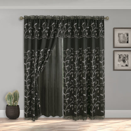 Elegant Comfort Set of 2 Lucia Curtain Panels - Attached Valance - 54" W x 84" L