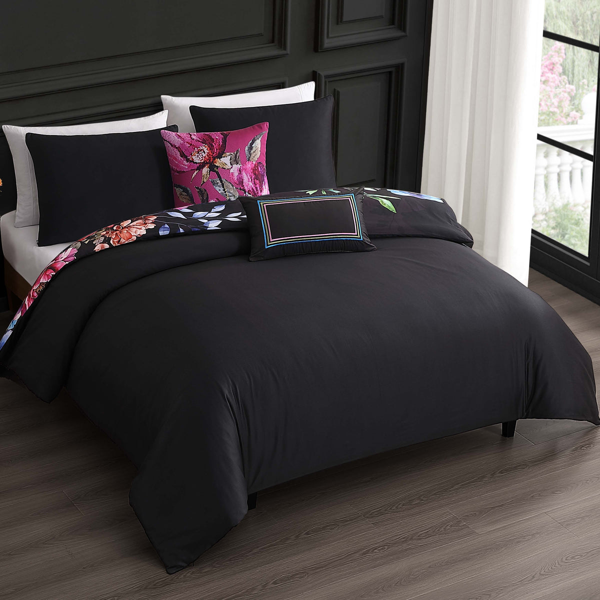 Bebejan Black Night Poppies 5 Piece Reversible Comforter Set