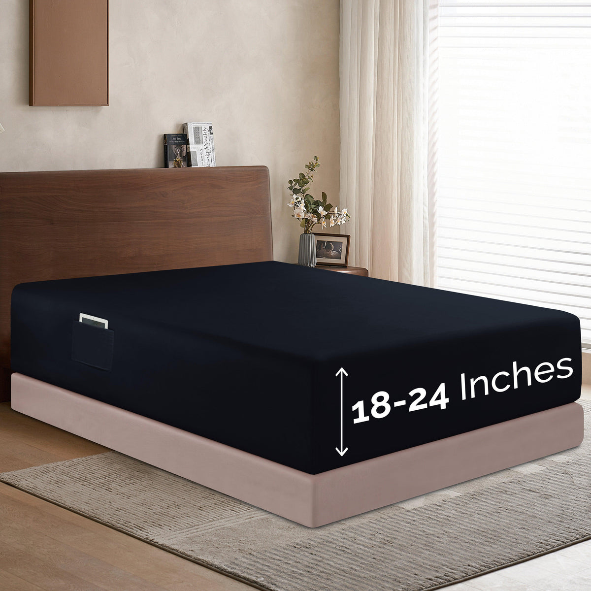 Elegant Comfort Extra Deep Pocket 18"-24" Single Fitted Sheet for High Mattress, Moody Shades