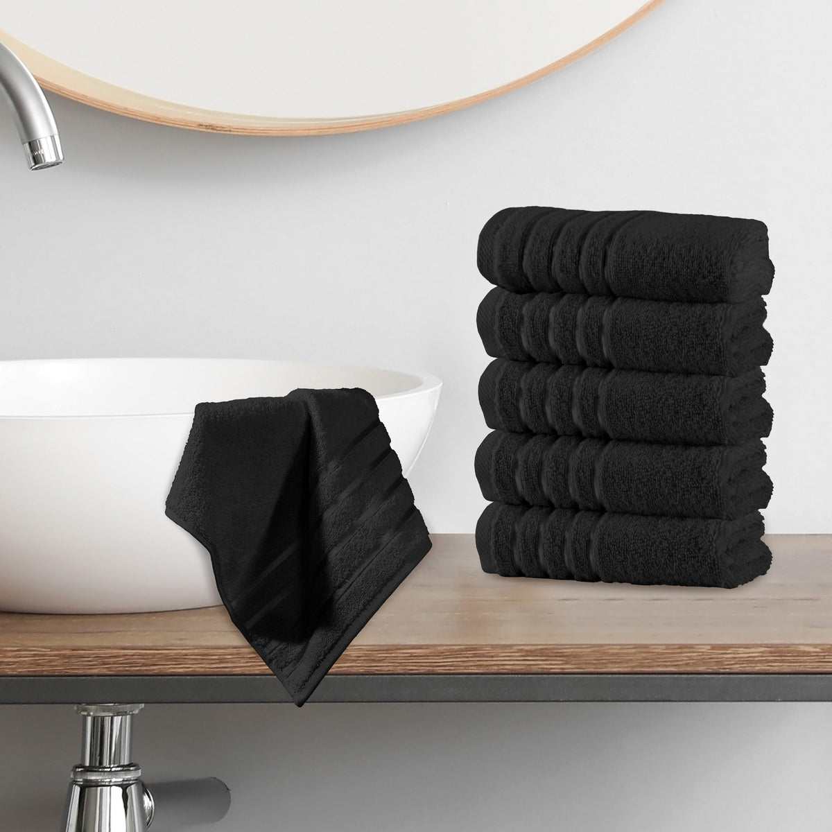 Elegant Comfort 6-Pack Premium Turkish Cotton 4 Lines Stripe Washcloths Set, 13 x 13 inch