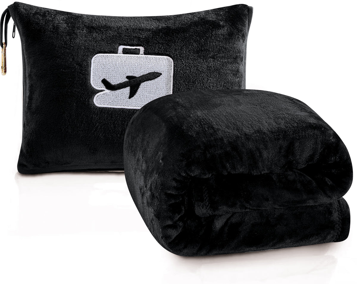 Comfort Fly Travel Blanket & Pillow – 2-in-1 Micro Plush Airplane Blanket with Carry Case (40" x 70")