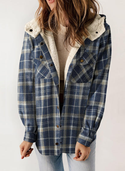 ⭐Women's Thickened Flannel Long Sleeve Plaid Jacket Coat with Hood(Buy 2 Free Shipping)