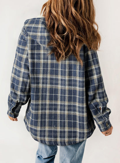 ⭐Women's Thickened Flannel Long Sleeve Plaid Jacket Coat with Hood(Buy 2 Free Shipping)
