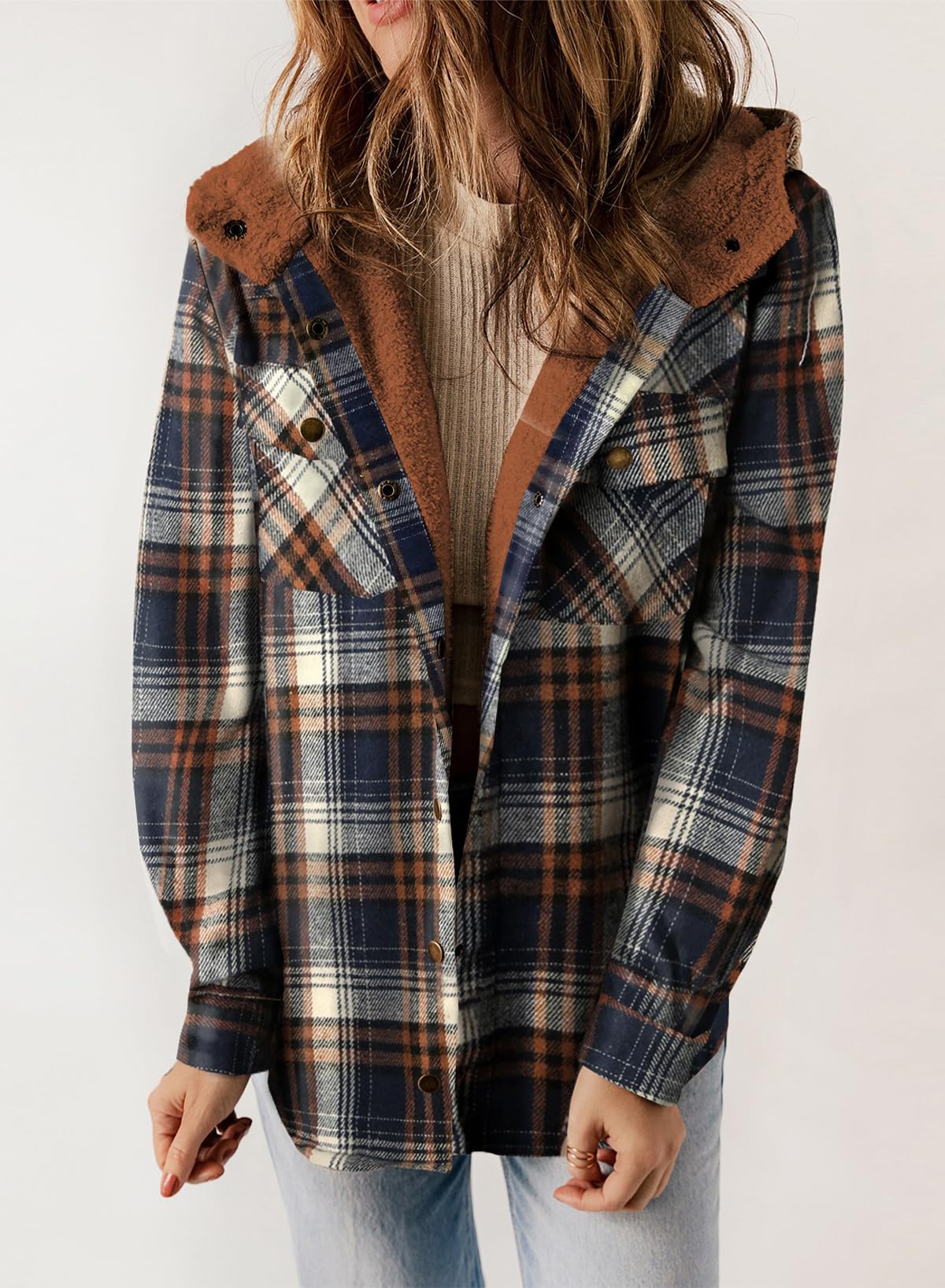 ⭐Women's Thickened Flannel Long Sleeve Plaid Jacket Coat with Hood(Buy 2 Free Shipping)
