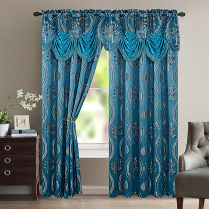 Elegant Comfort Set of 2 Aurora Curtain Panels- Attached Valance - Rod Pocket- 54" W x 84" L