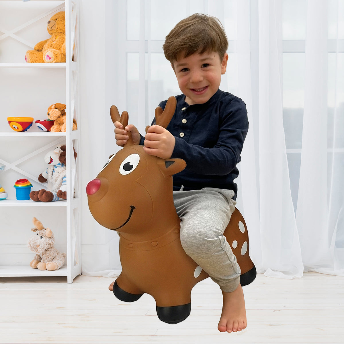 BounceZiez Inflatable Bouncy Ride-On Hopper with Pump - Reindeer