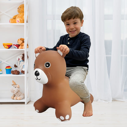 BounceZiez Inflatable Bouncy Ride-On Hopper with Pump - Teddy Bear