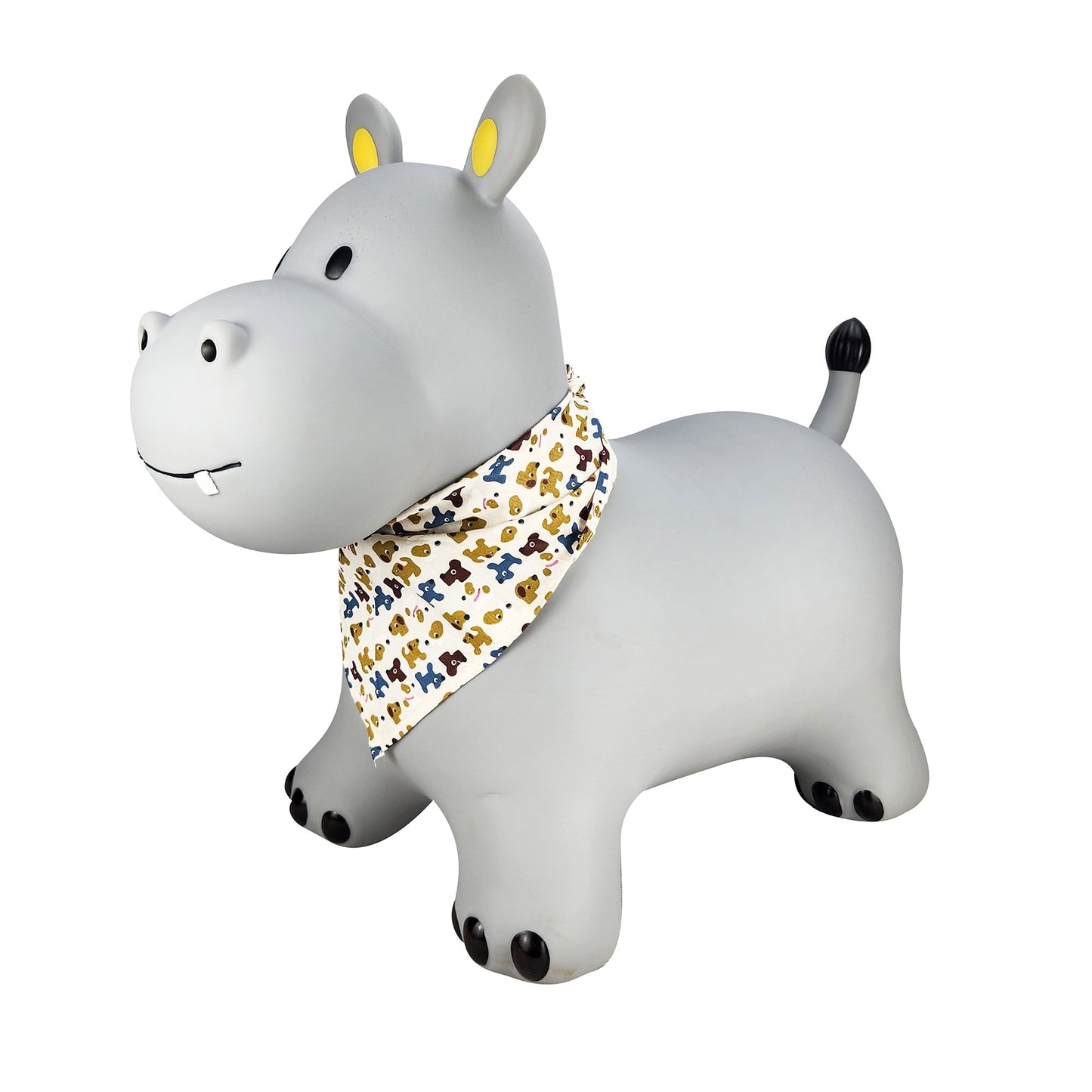 BounceZiez Inflatable Bouncy Ride-On Hopper with Pump - Gray Hippo