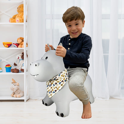 BounceZiez Inflatable Bouncy Ride-On Hopper with Pump - Gray Hippo