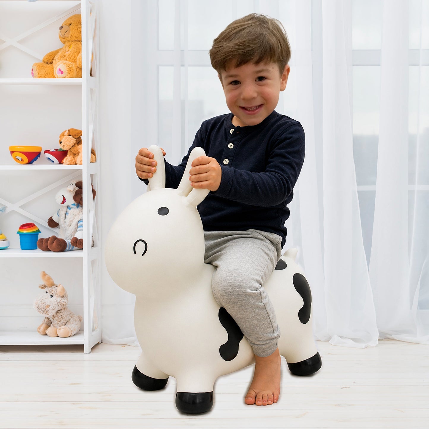 BounceZiez Inflatable Bouncy Ride-On Hopper with Pump - Cow