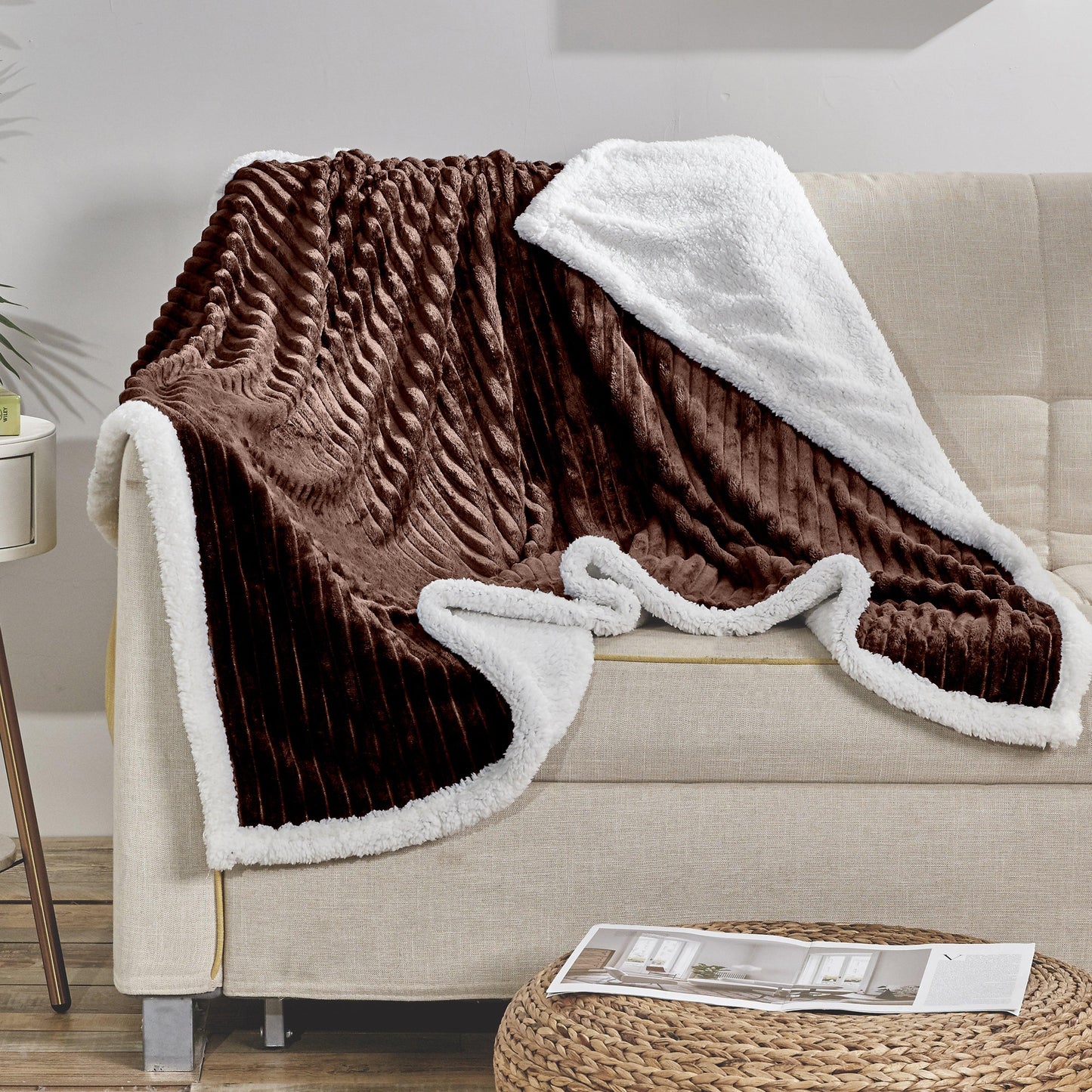Elegant Comfort Corduroy Design Luxury Sherpa Blanket
