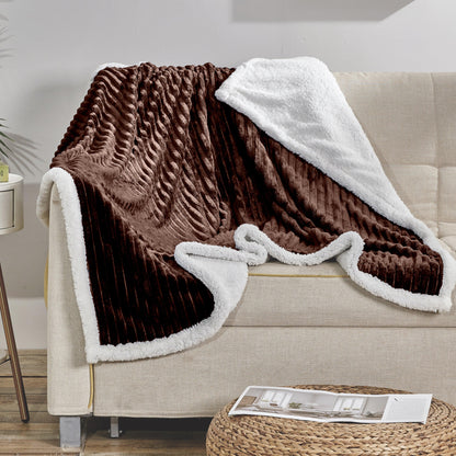Elegant Comfort Corduroy Design Luxury Sherpa Blanket