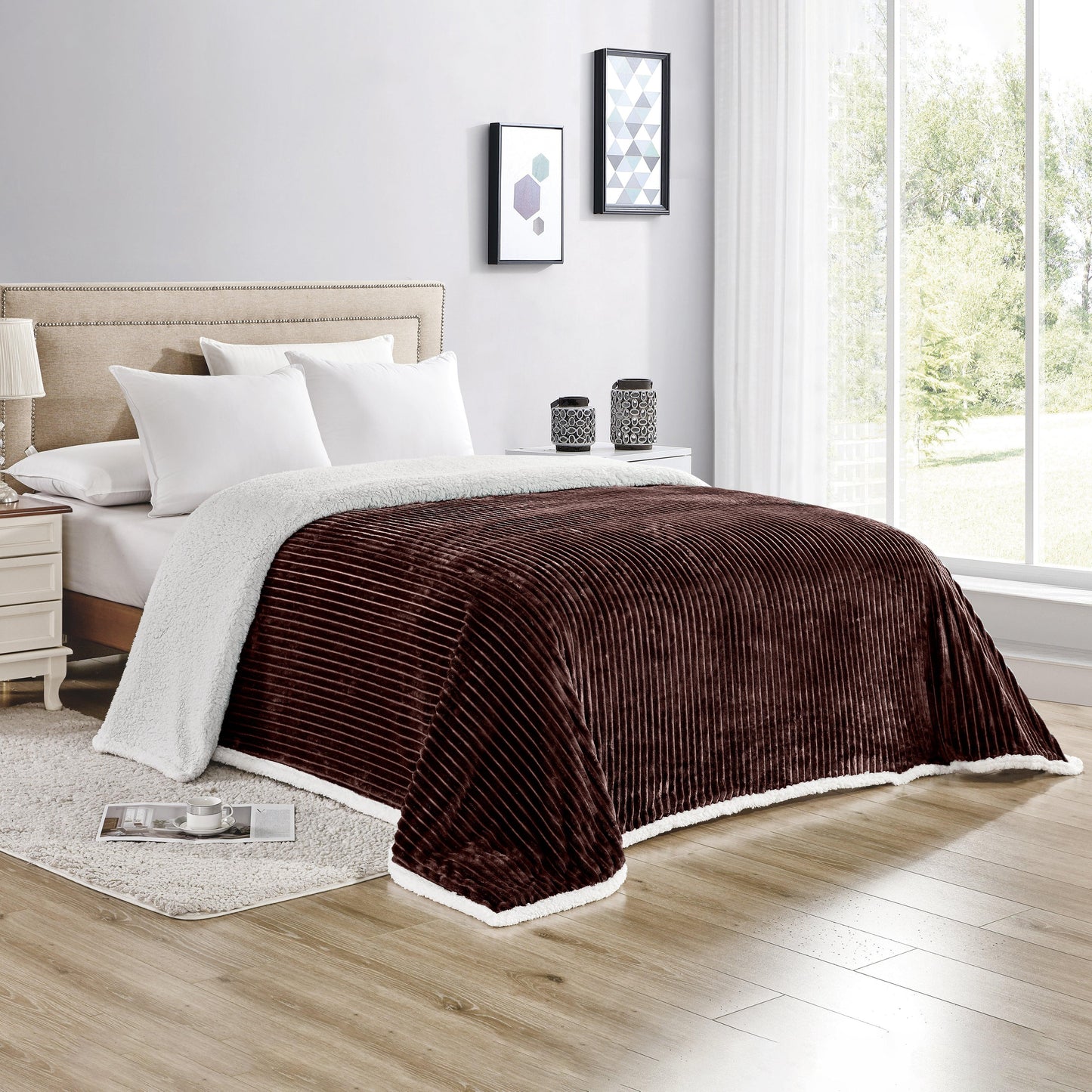 Elegant Comfort Corduroy Design Luxury Sherpa Blanket