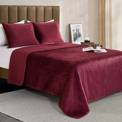 Elegant Comfort 3-Piece Velvet Corduroy Stripe Quilted Bedspread Coverlet Set