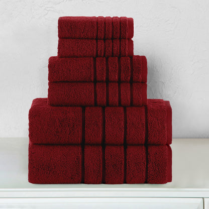 Elegant Comfort 6-Piece Turkish Cotton 4 Lines Stripe Towel Set, 2 Washcloths, 2 Hand Towels and 2 Bath Towels