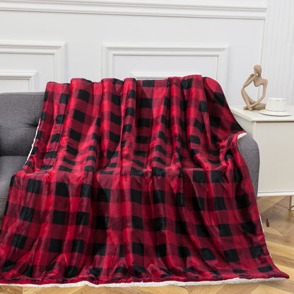 Elegant Comfort Buffalo Plaid Flannel Fleece Sherpa Throw Blanket