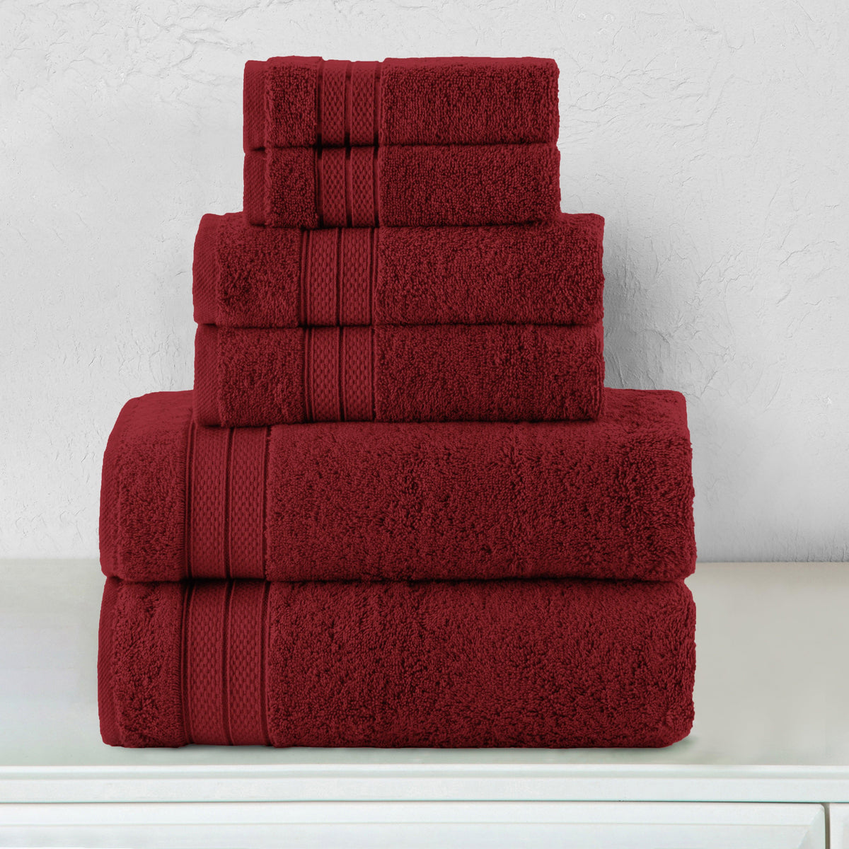 Elegant Comfort 6-Piece Turkish Cotton Three Line Popcorn Towel Set, 2 Washcloths, 2 Hand Towels and 2 Bath Towels