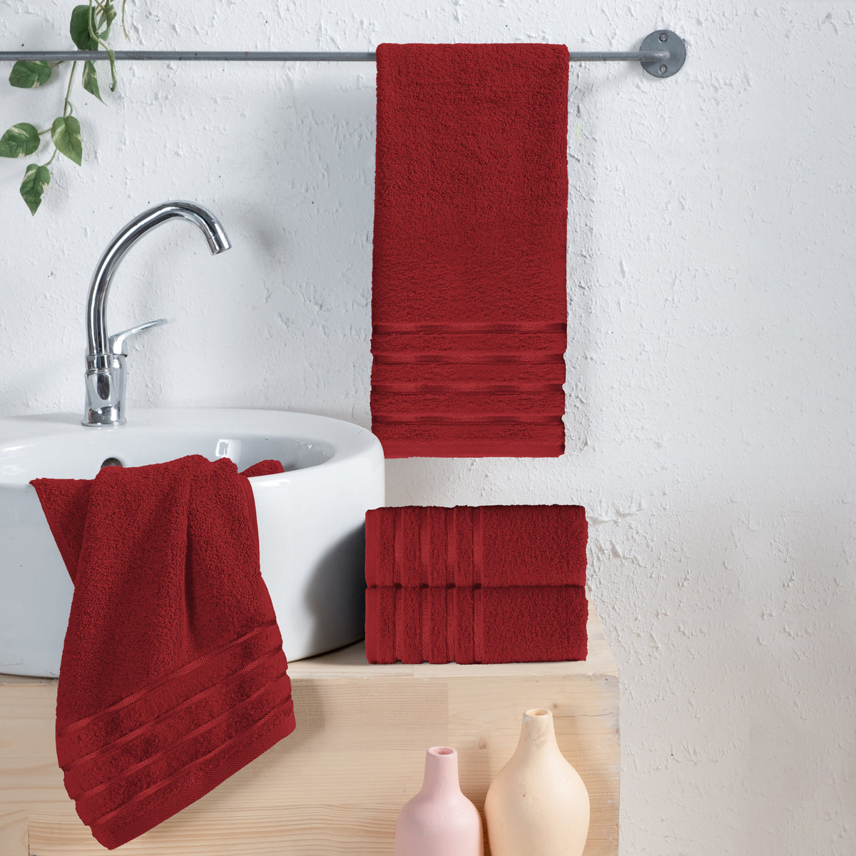Elegant Comfort 4-Pack Turkish Cotton 4 Lines Stripe Hand Towel Set, 16 x 28 inch