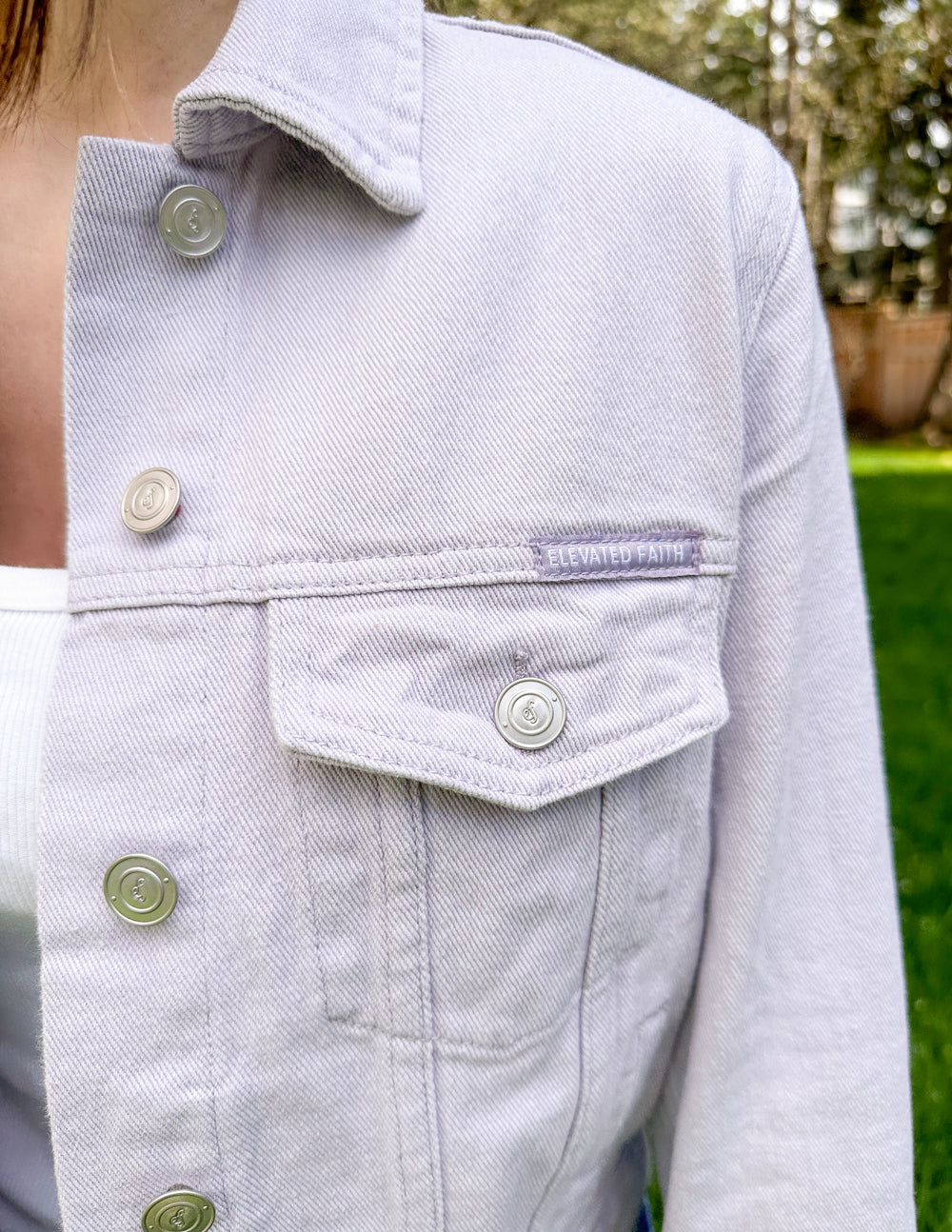 Elevated Faith But God Cropped Denim Jacket