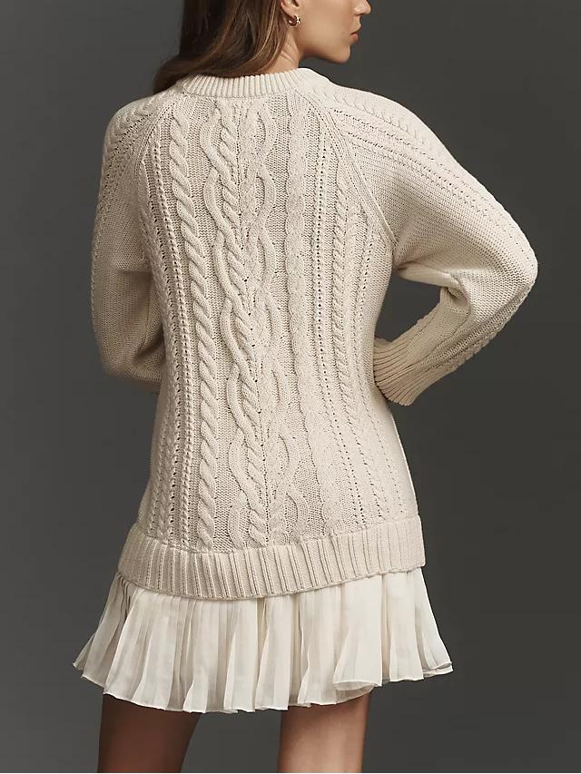 ✨Women Crewneck Cable Knit Sweater Mini Dress